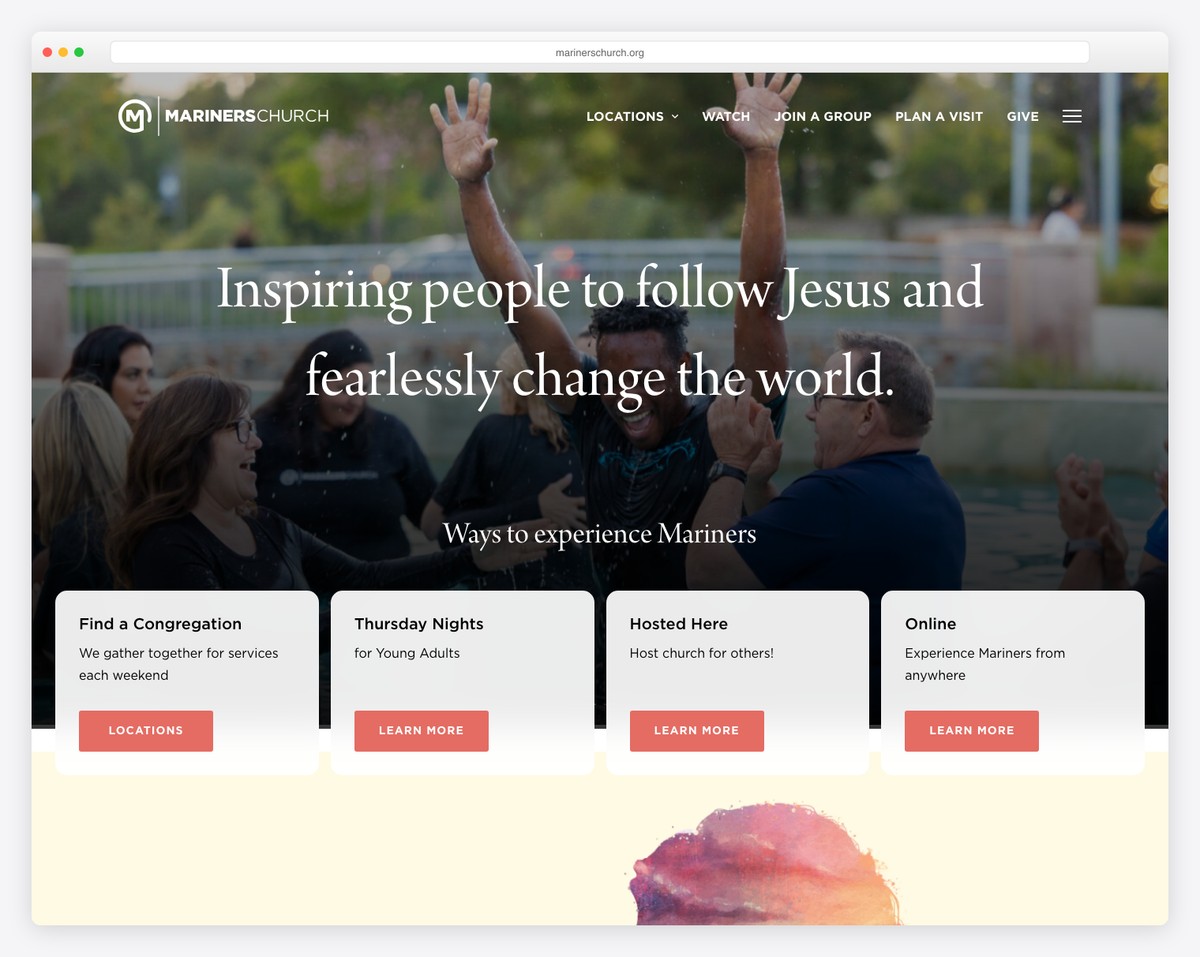 Mariners Church - fullscreen church website design example made with WordPress