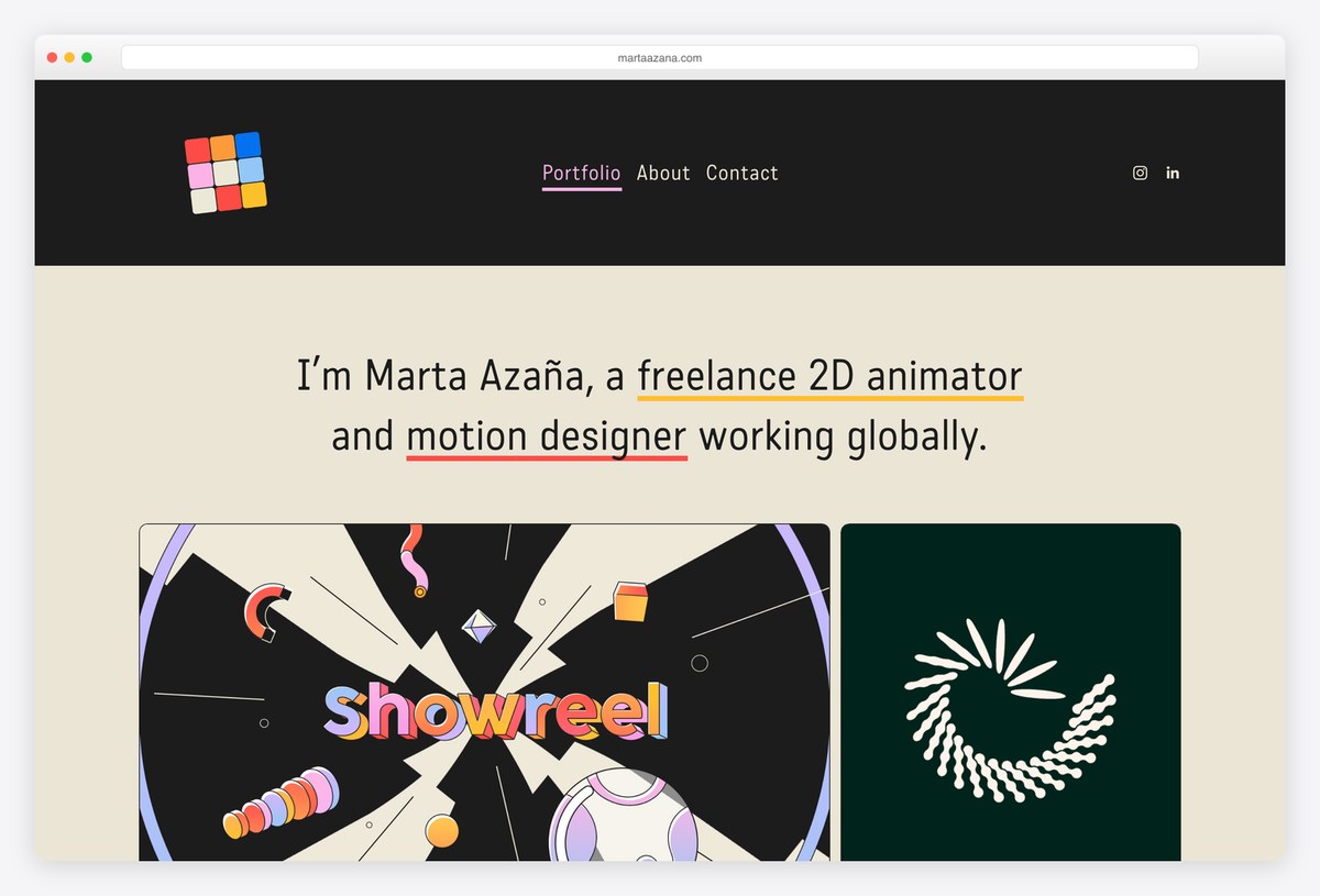 Marta Azaña 2D animator portfolio website