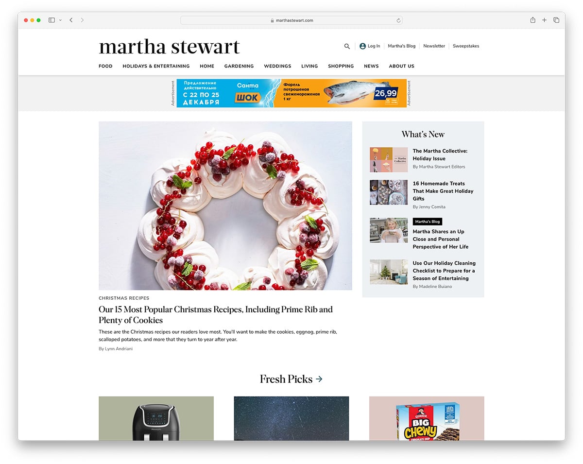 Martha Stewart blog made with WordPress