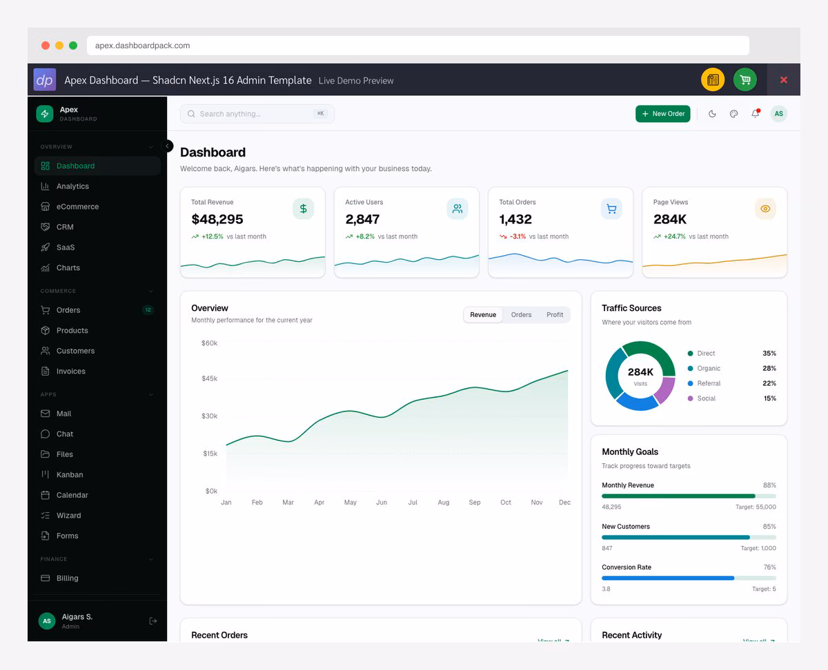 Apex Dashboard - Free Next.js 16 Admin Dashboard Template with Shadcn UI and Tailwind CSS