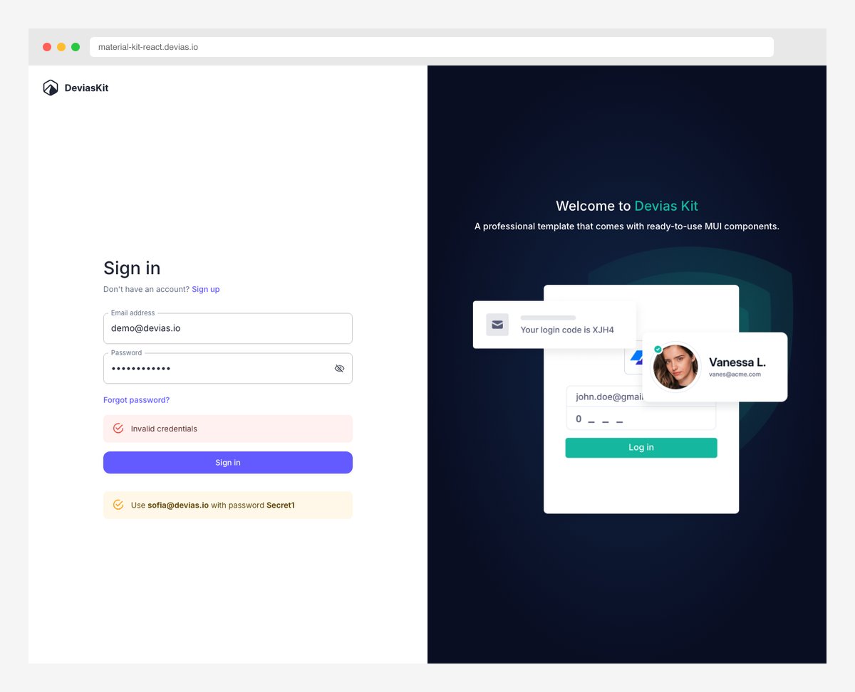 Devias Kit free React admin dashboard with MUI Next.js and JWT authentication