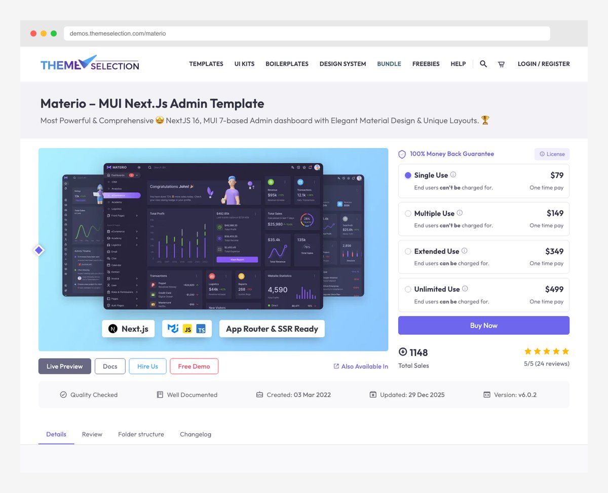 Materio Pro React admin dashboard with MUI Next.js and Figma design file