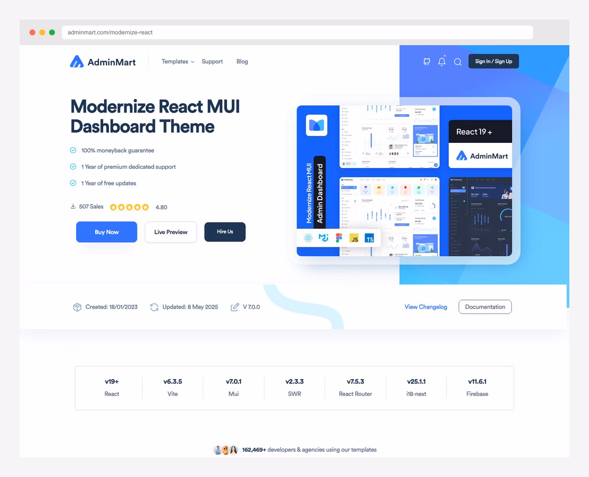Modernize Next.js 16 admin dashboard by WrapPixel with MUI components