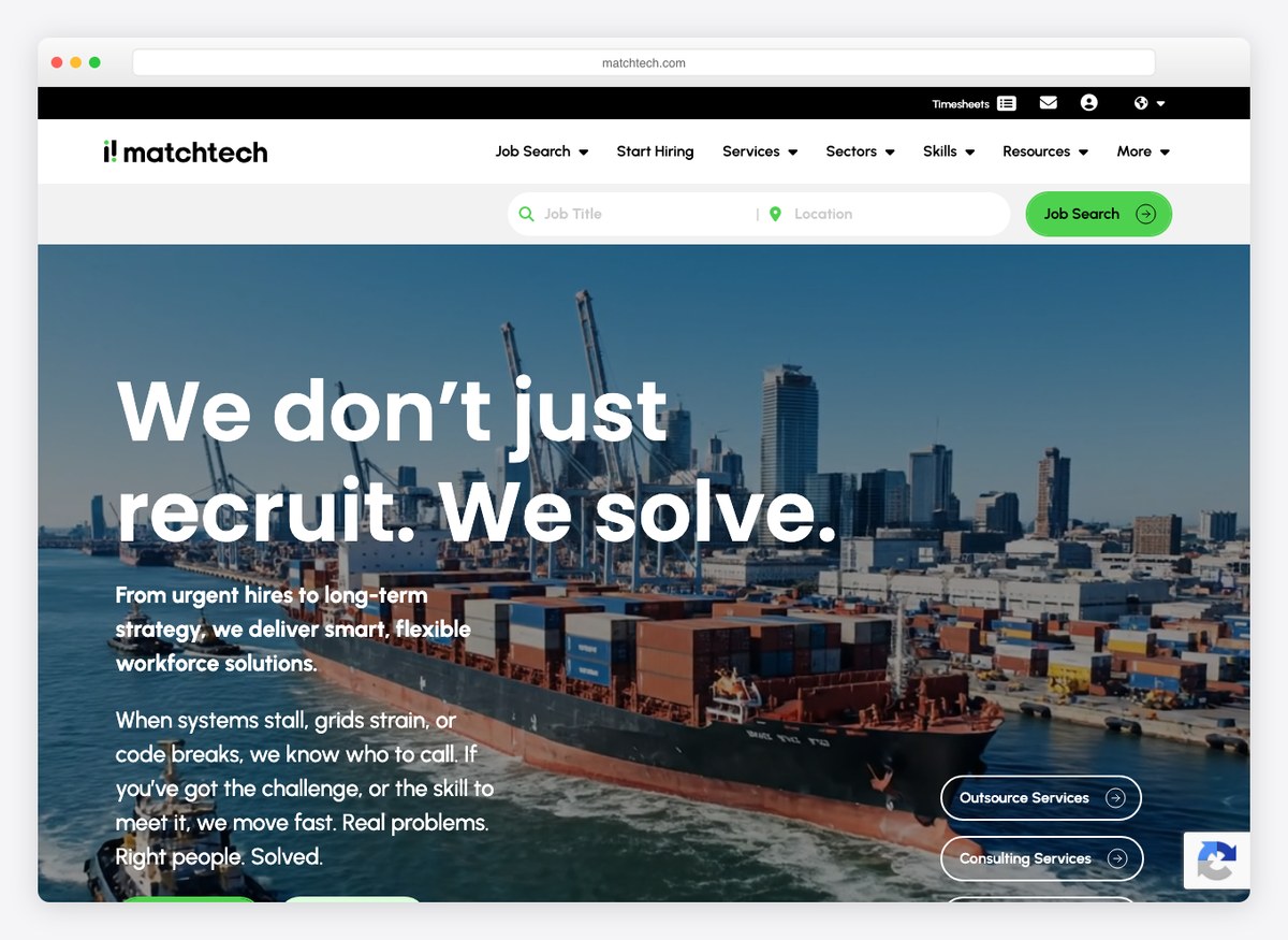 Matchtech recruitment website homepage