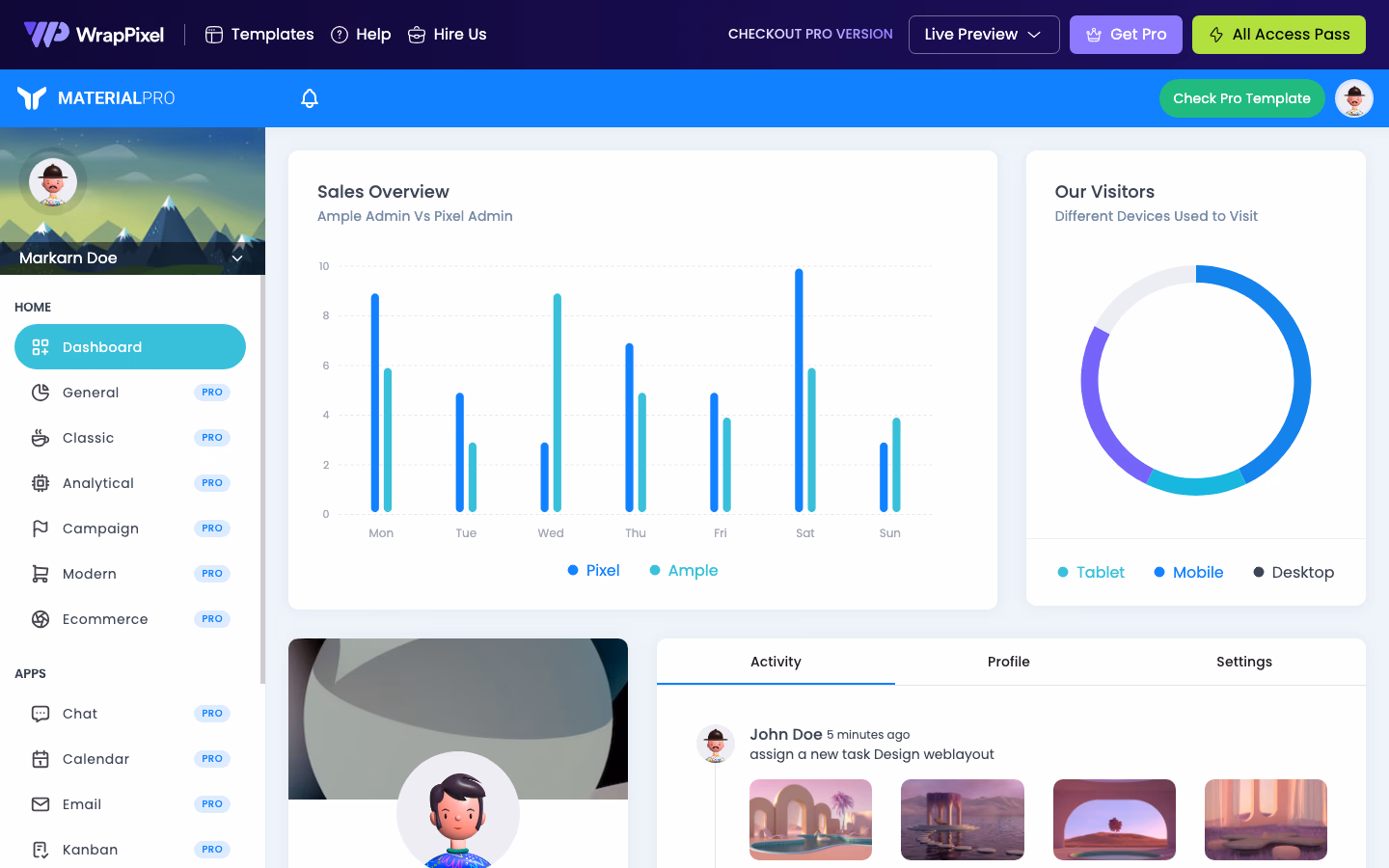 Material Pro Angular Lite dashboard by WrapPixel