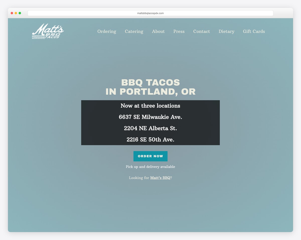 matts bbq tacos food truck website example