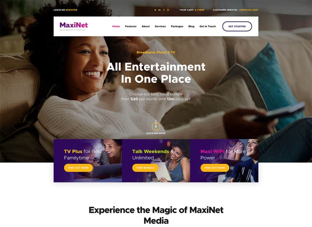 MaxiNet - Broadband & Telecom Internet Provider WordPress Theme
