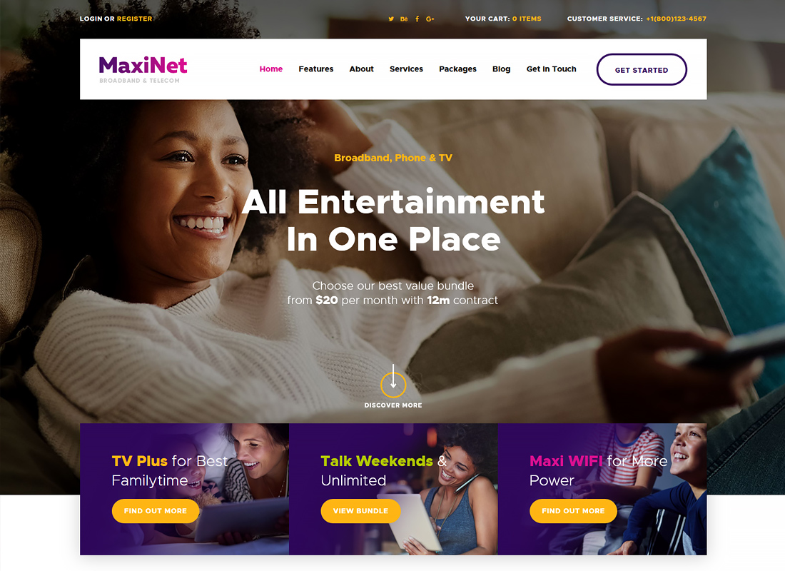MaxiNet - Broadband & Telecom WordPress Theme