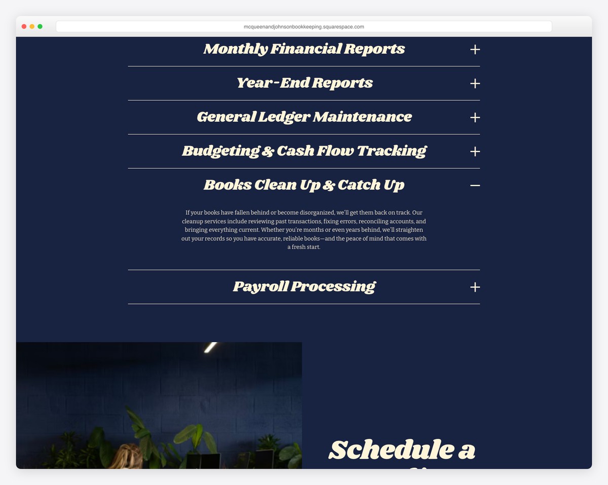 mcqueen & johnson bookkeeping website example