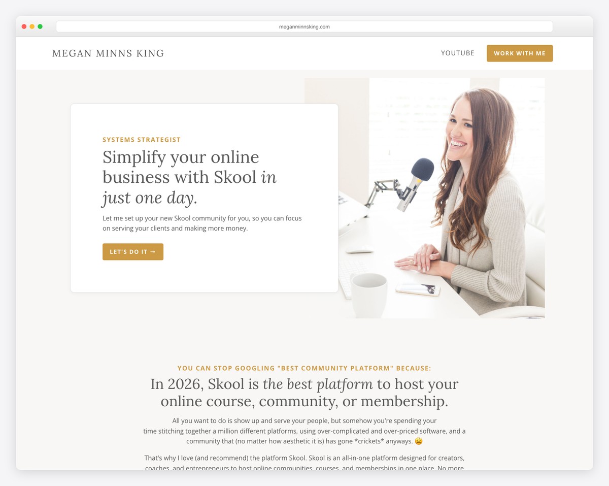 Megan Minns King business coaching Squarespace website