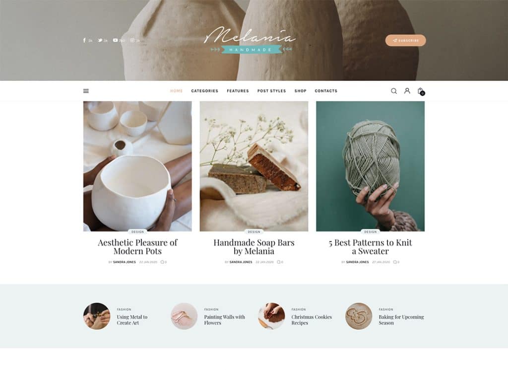 Melania - Handmade Blog & Crafts Shop Artistic WordPress Theme