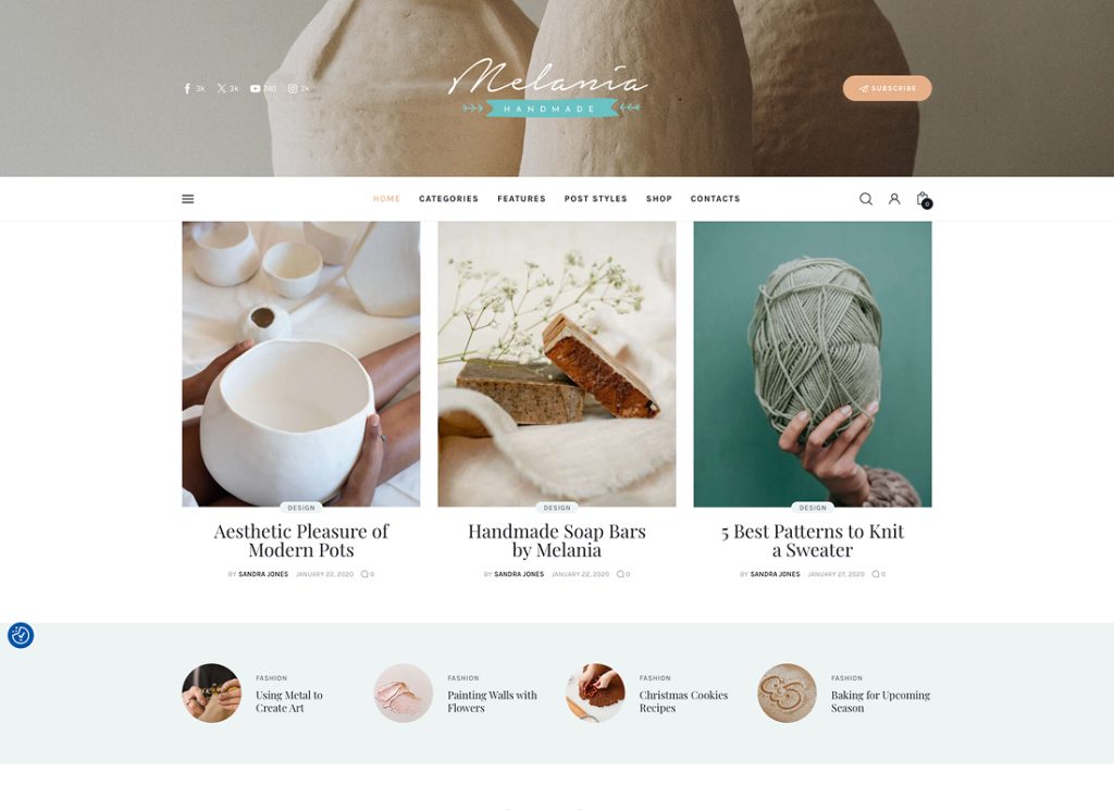 Melania - Handmade Blog & Crafts Shop WordPress Theme