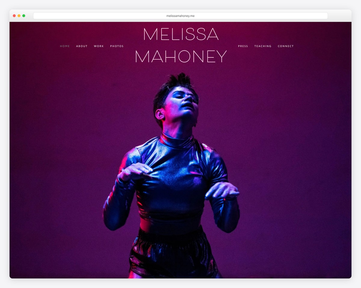 Melissa Mahoney - fullscreen actress website using Squarespace website builder