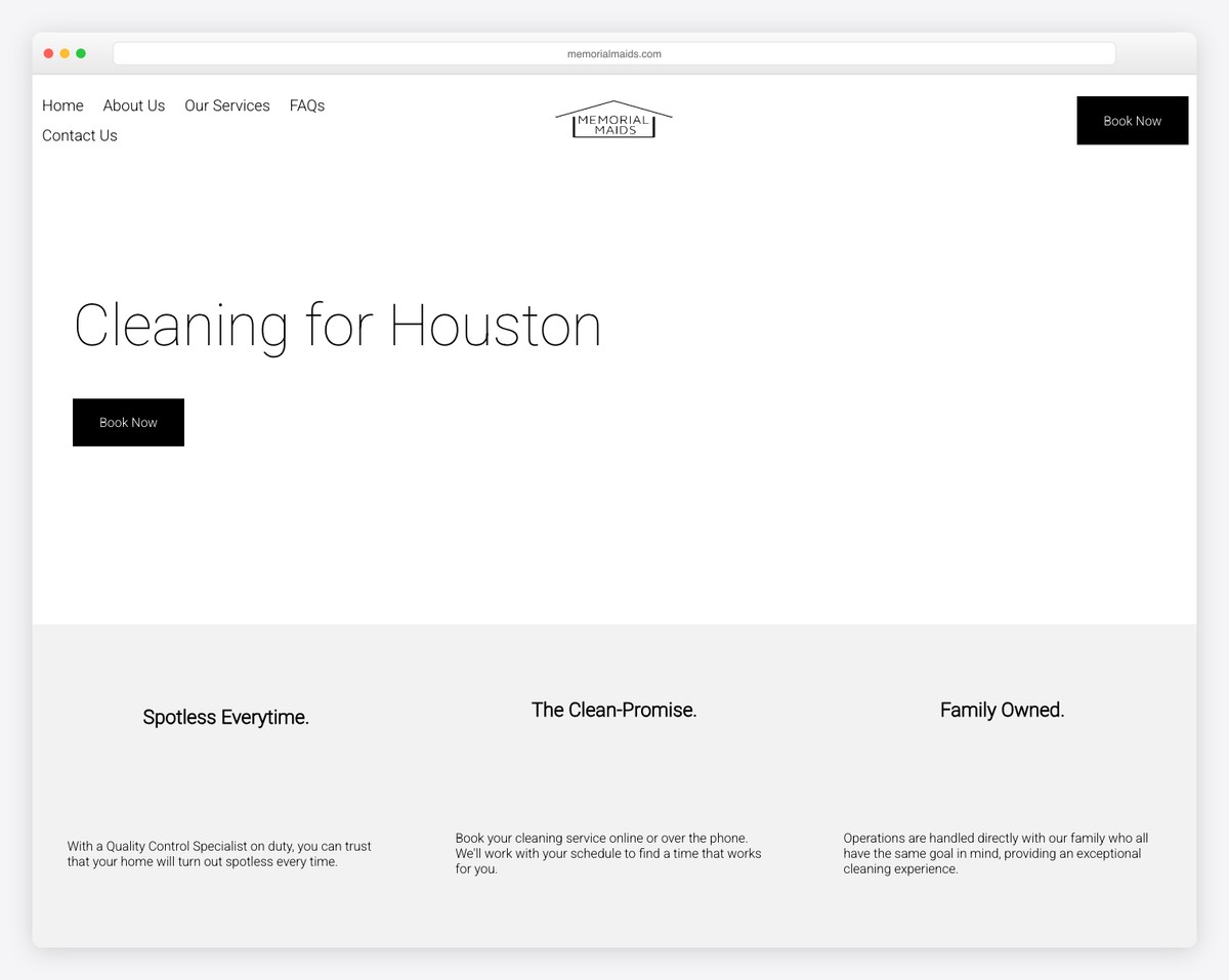 memorial maids website example