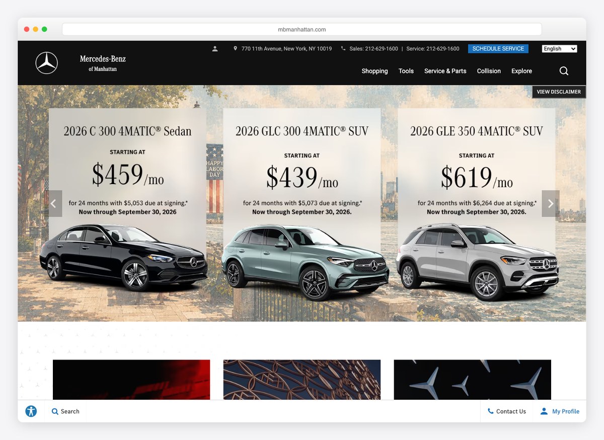 Mercedes-Benz of Manhattan car dealer website homepage