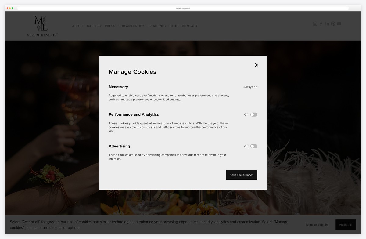 meredith events luxury wedding planner website example