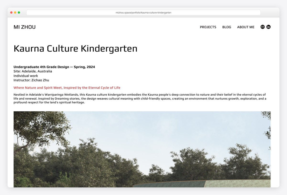 Mi Zhou's Kaurna Culture Kindergarten project page