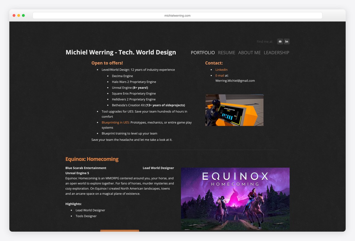 Michiel Werring level designer portfolio website