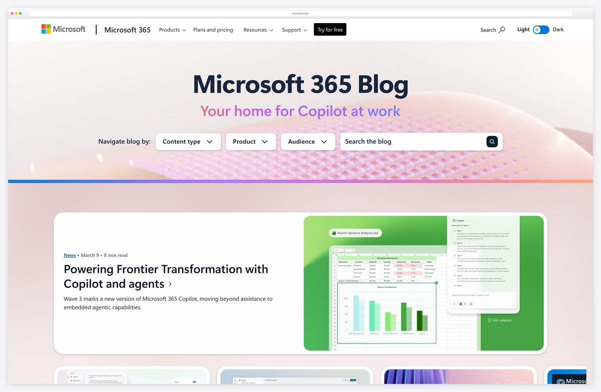 microsoft 365 blog wordpress website example