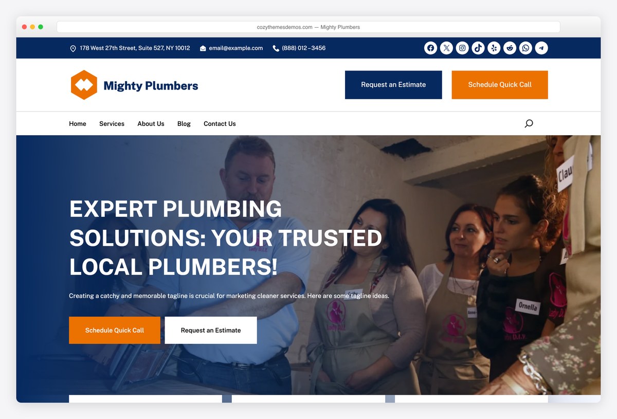 Mighty Plumbers free plumbing WordPress theme demo