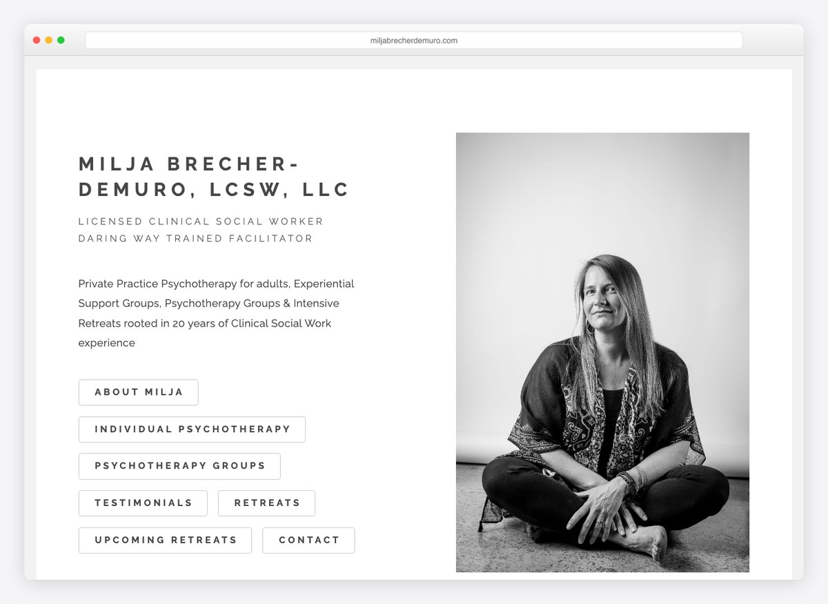 Milja Brecher therapist website homepage
