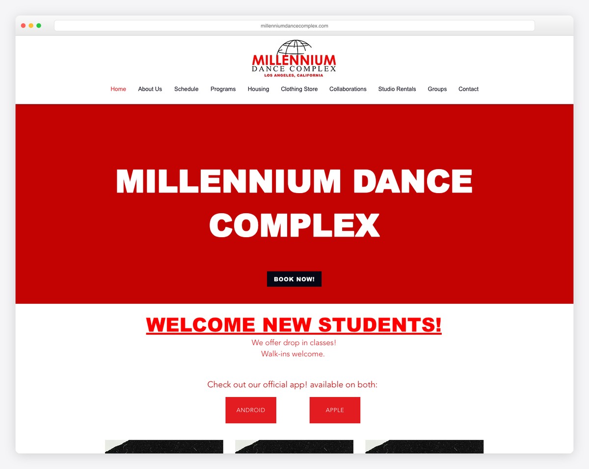 millennium dance complex website example