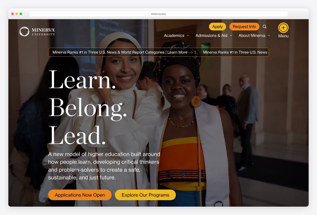 Minerva University homepage design