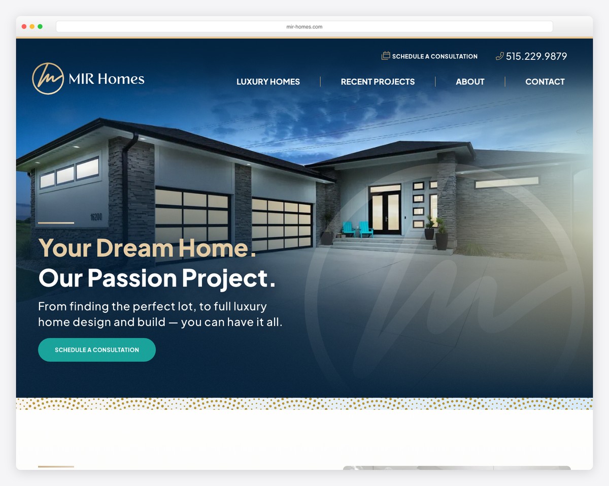 mir homes website example