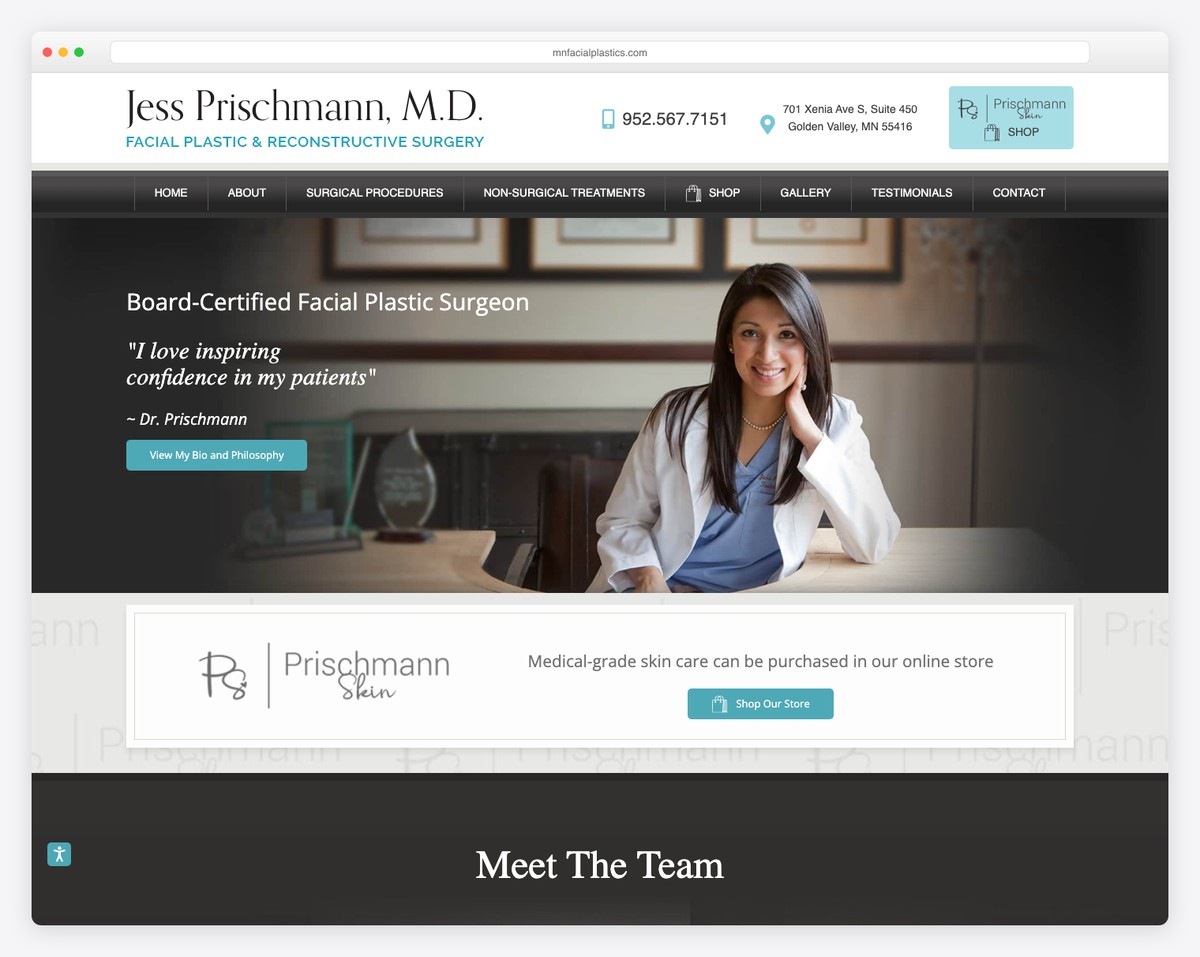 prischmann facial plastic surgery website example