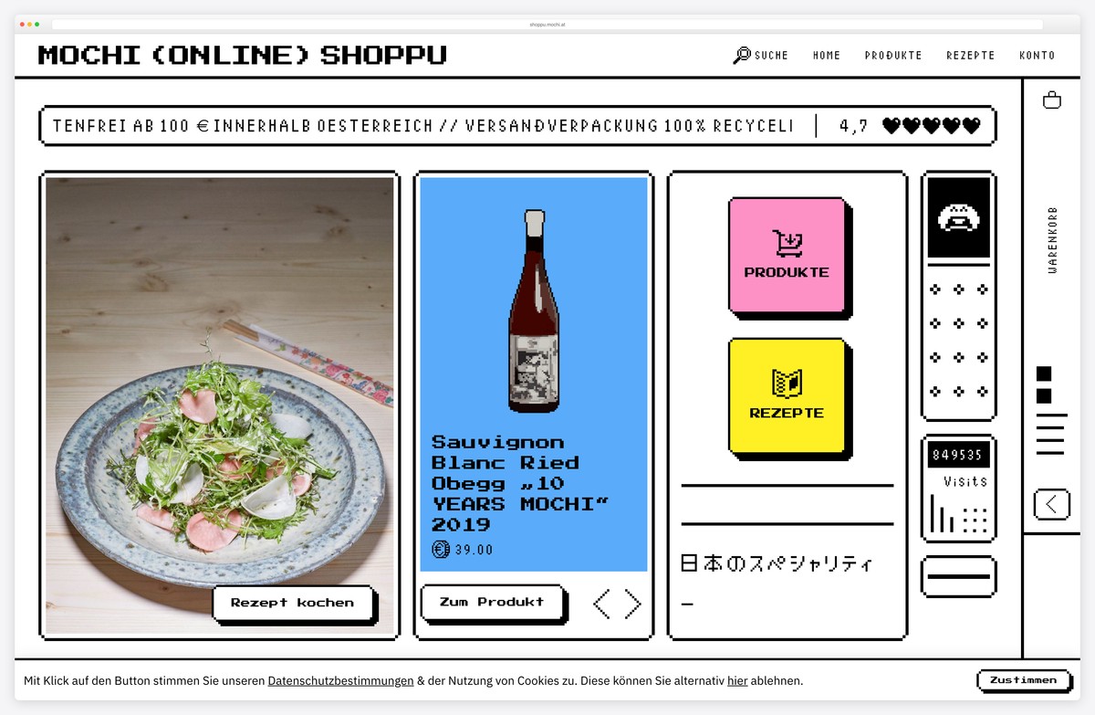 mochi shoppu pixel art retro ecommerce website example