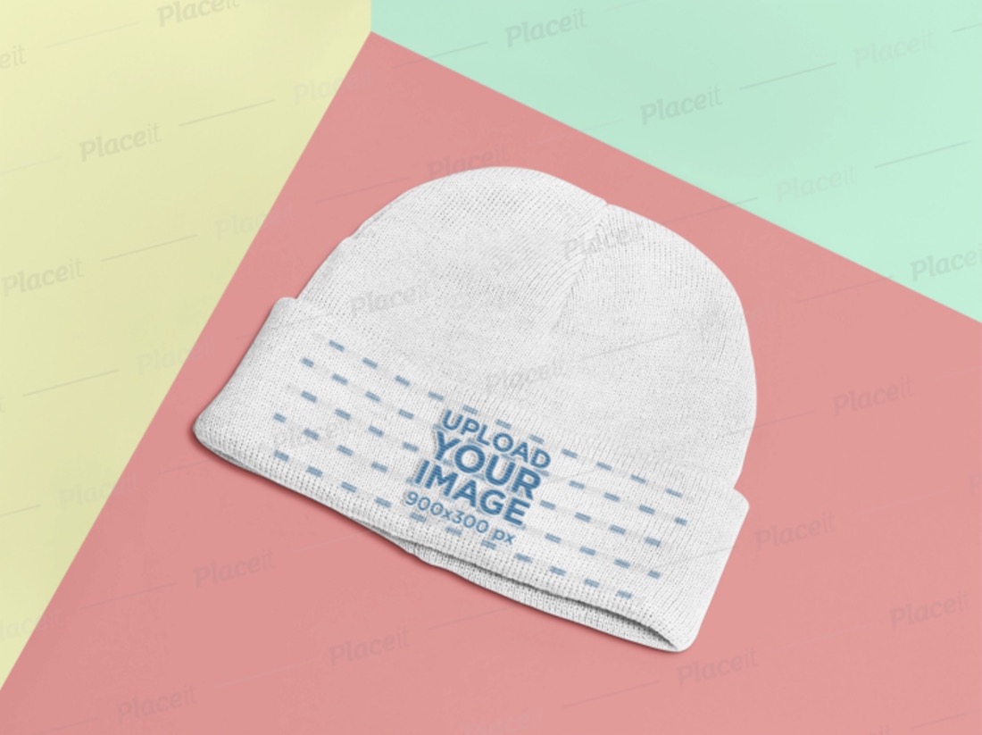 mockup of a beanie lying on a flat surface