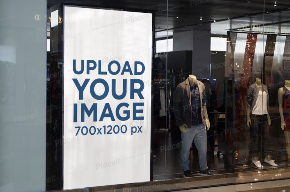 mockup of a vertical banner placed on a window store
