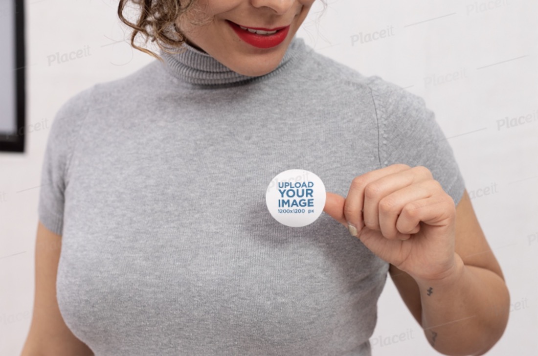 mockup of a woman pasting a sticker