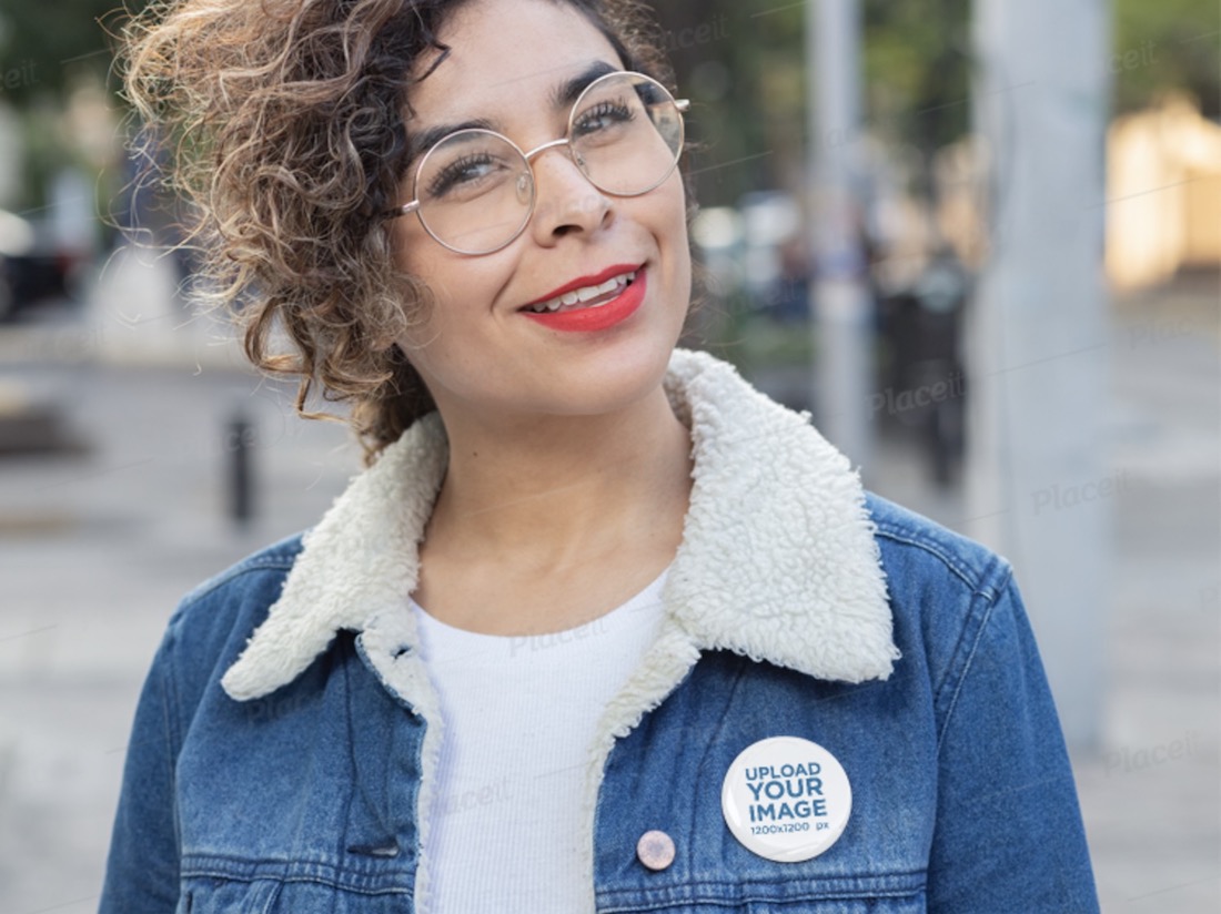 mockup of a woman wearing a political campaign pin