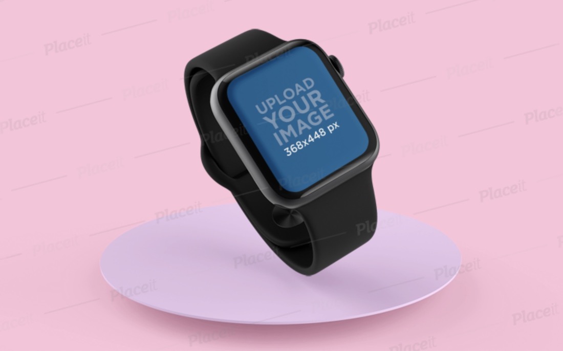 mockup of an apple watch floating over a round surface with custom colors