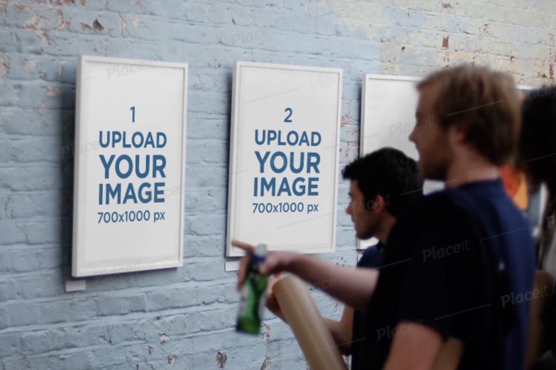 mockup of different poster frames at a gallery