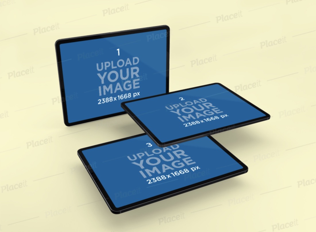 mockup of multiple ipads magically floating in a plain backdrop