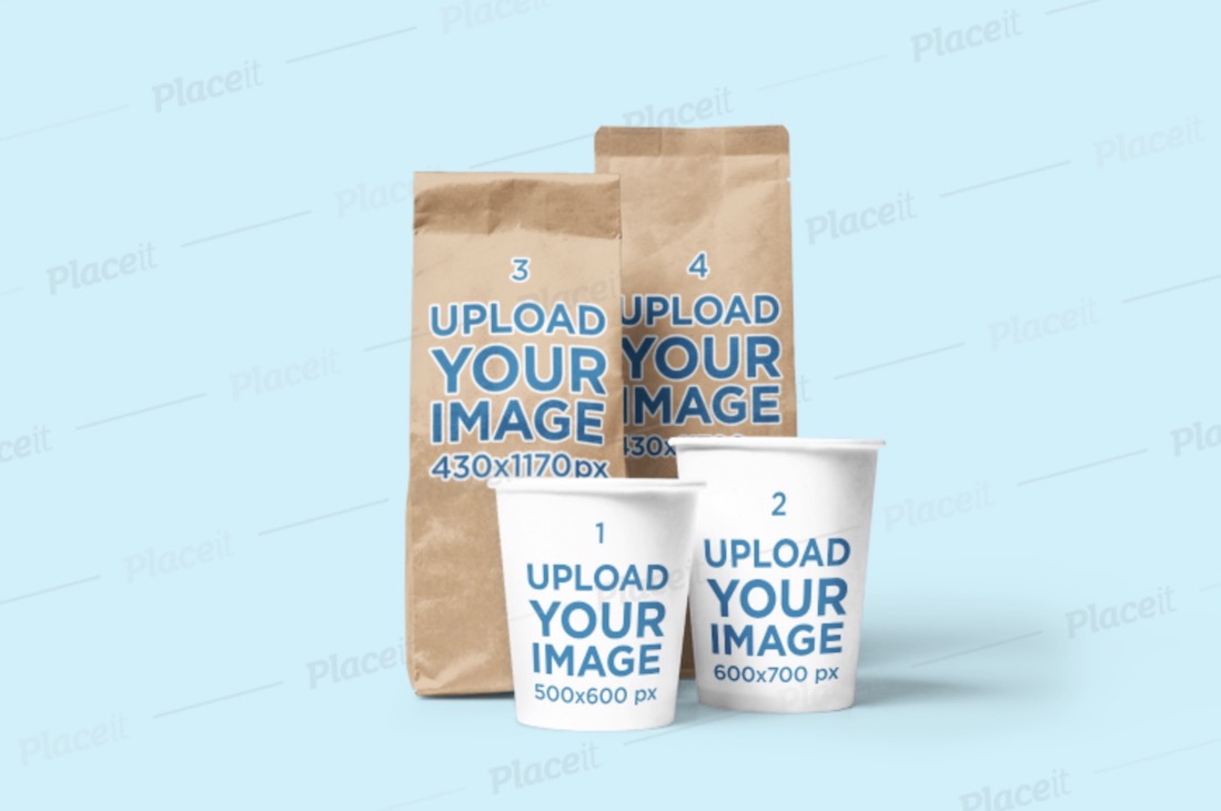 mockup of two coffee bags and two coffee cups