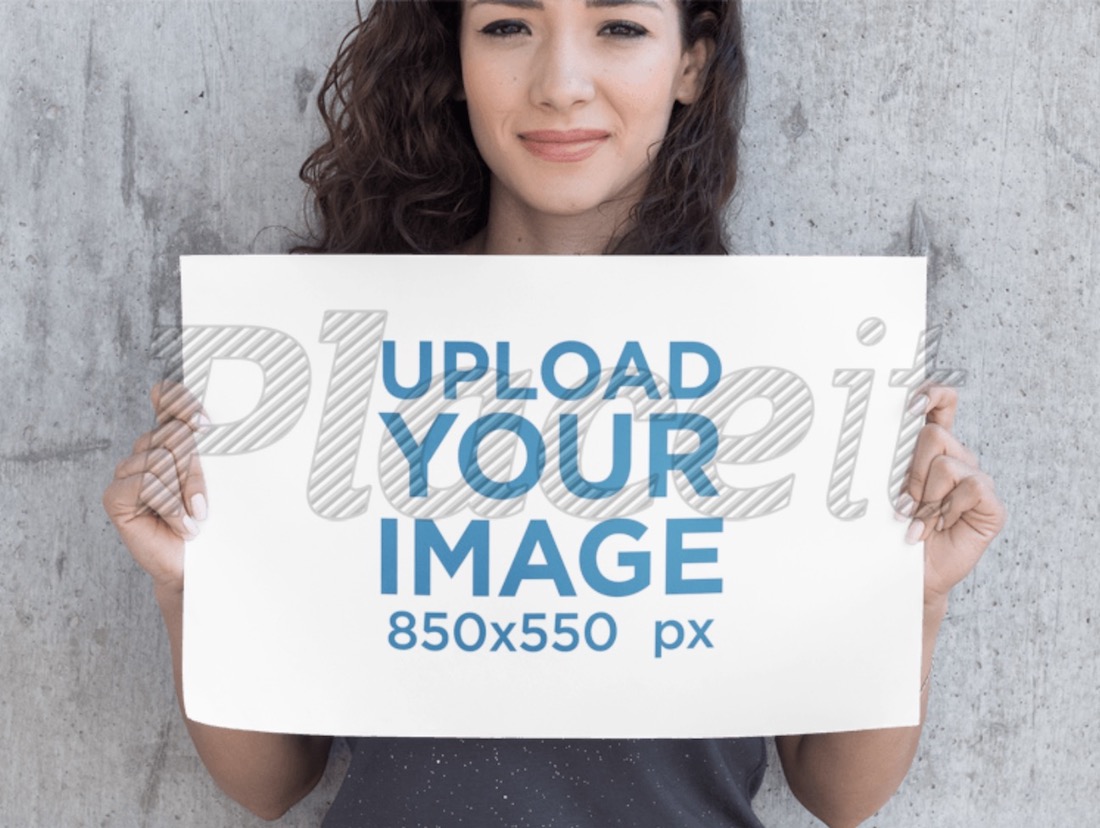 mockup template of a woman holding a poster