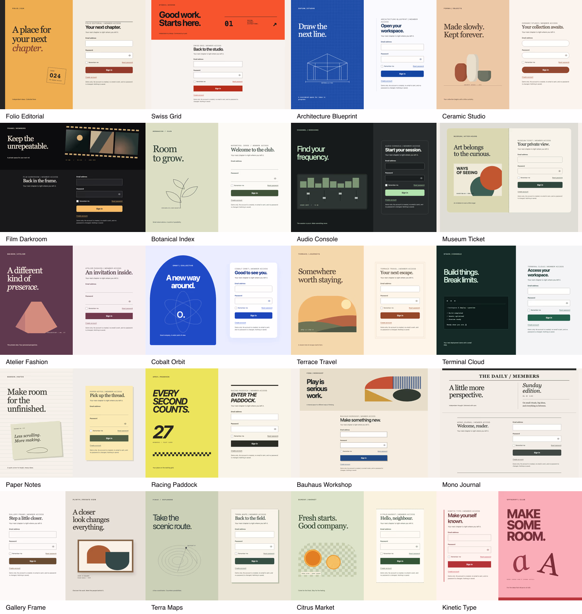Twenty new CSS and SVG login designs in the 40-design Modern Login Forms collection