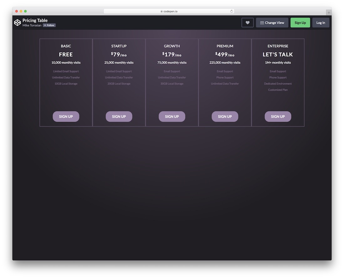 modern pricing tables