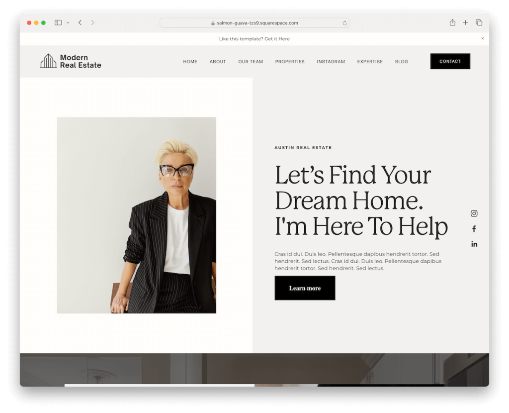 modern real estate squarespace template