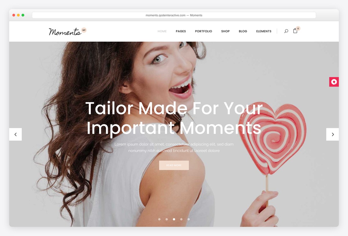 Moments wedding and celebration WordPress theme demo