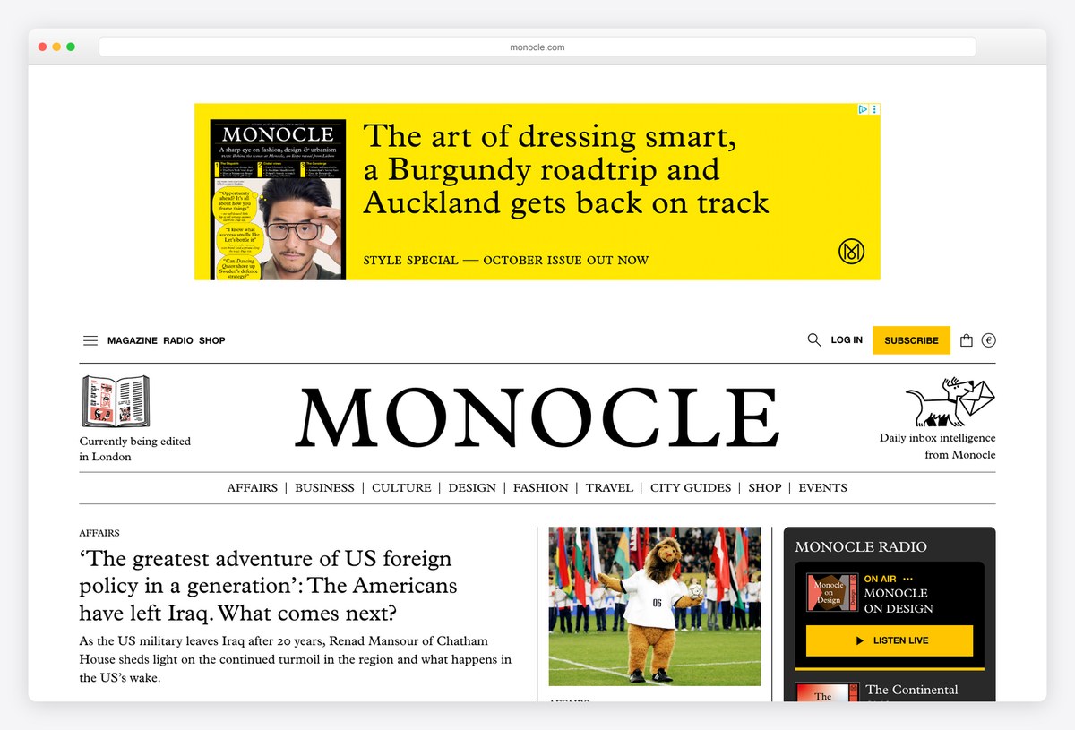 Monocle homepage design