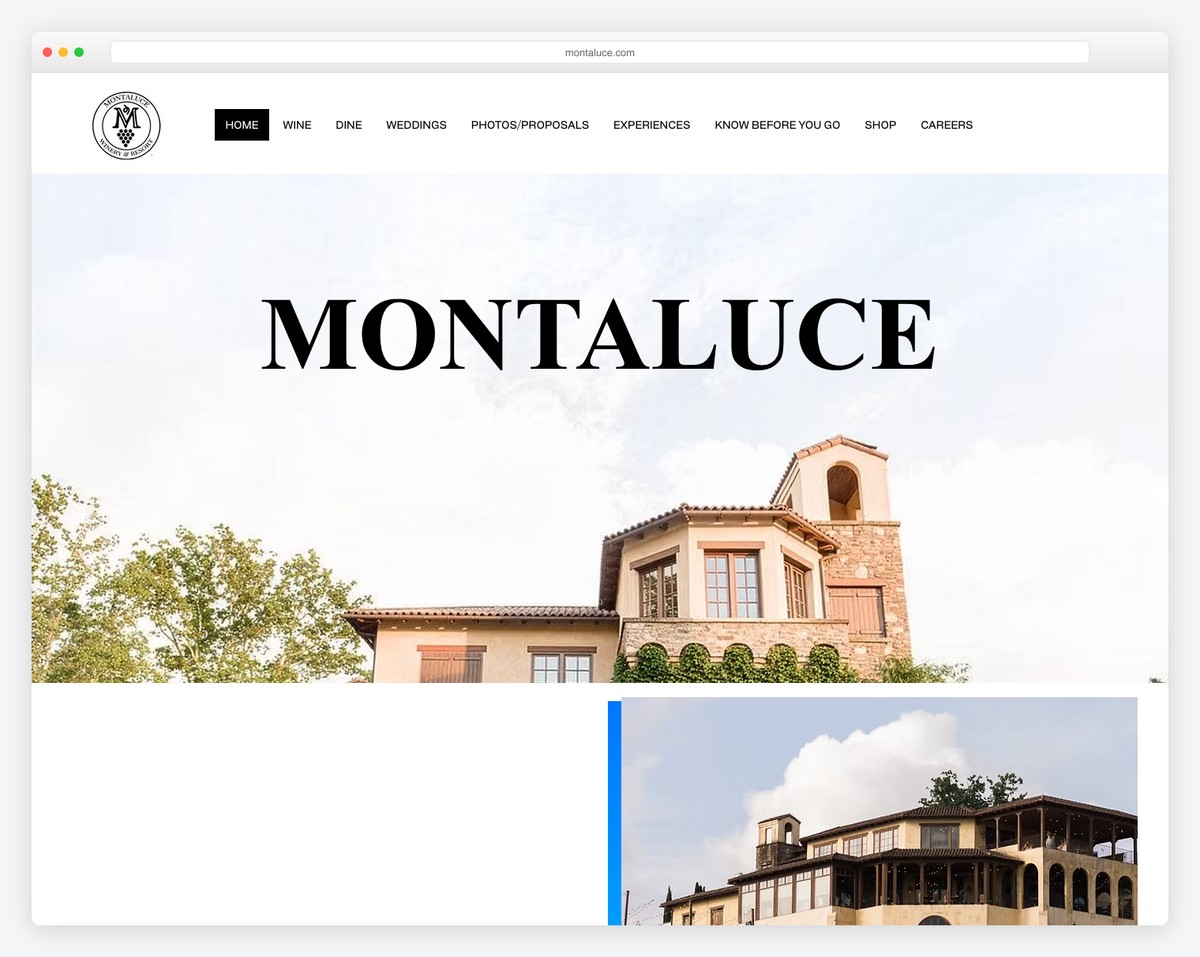 montaluce winery & restaurant website example