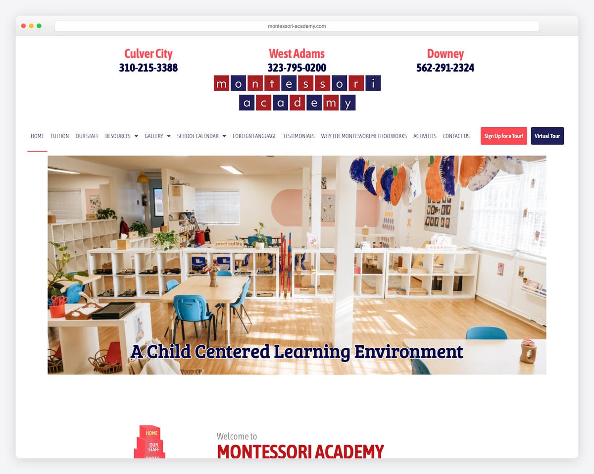 montessori academy website example