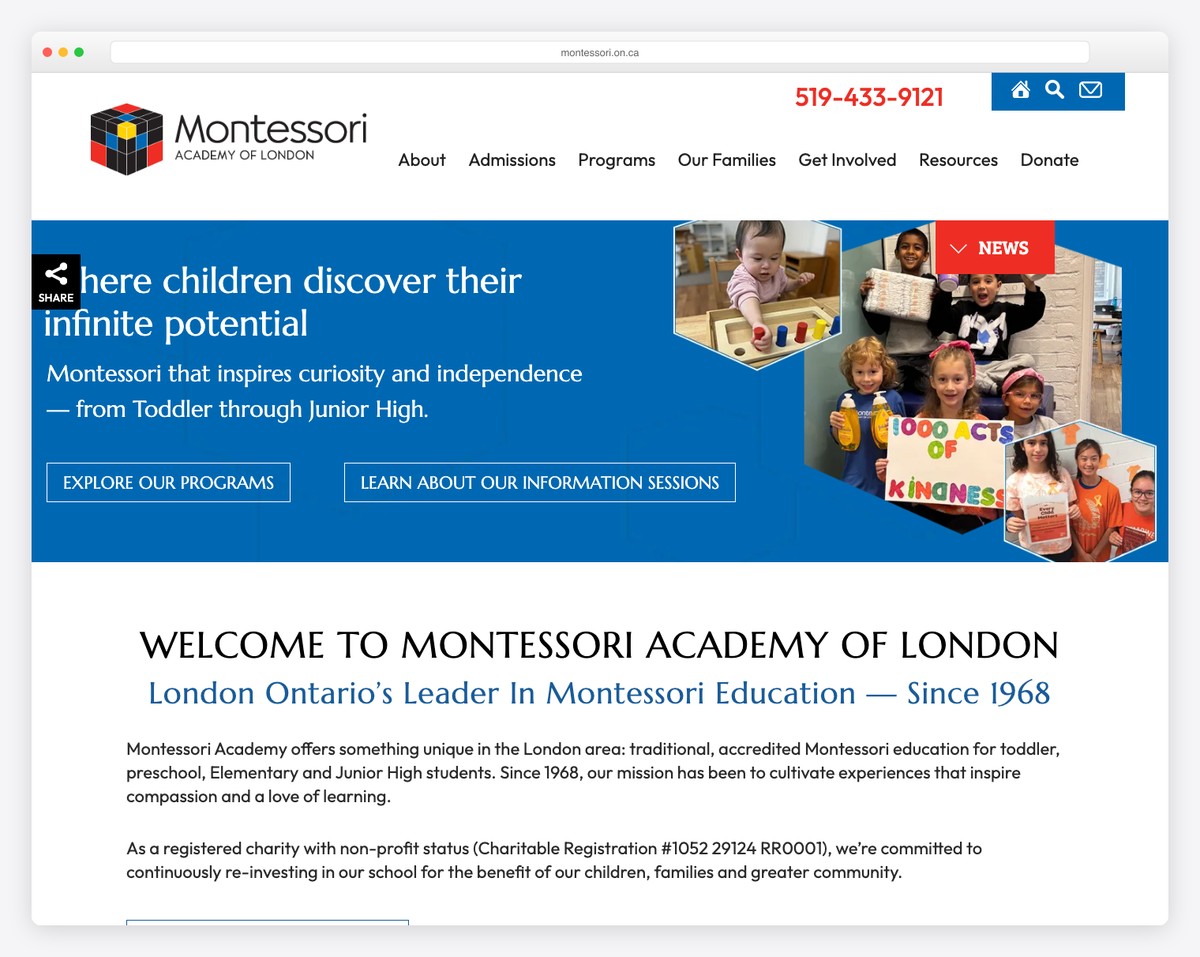 montessori academy of london website example