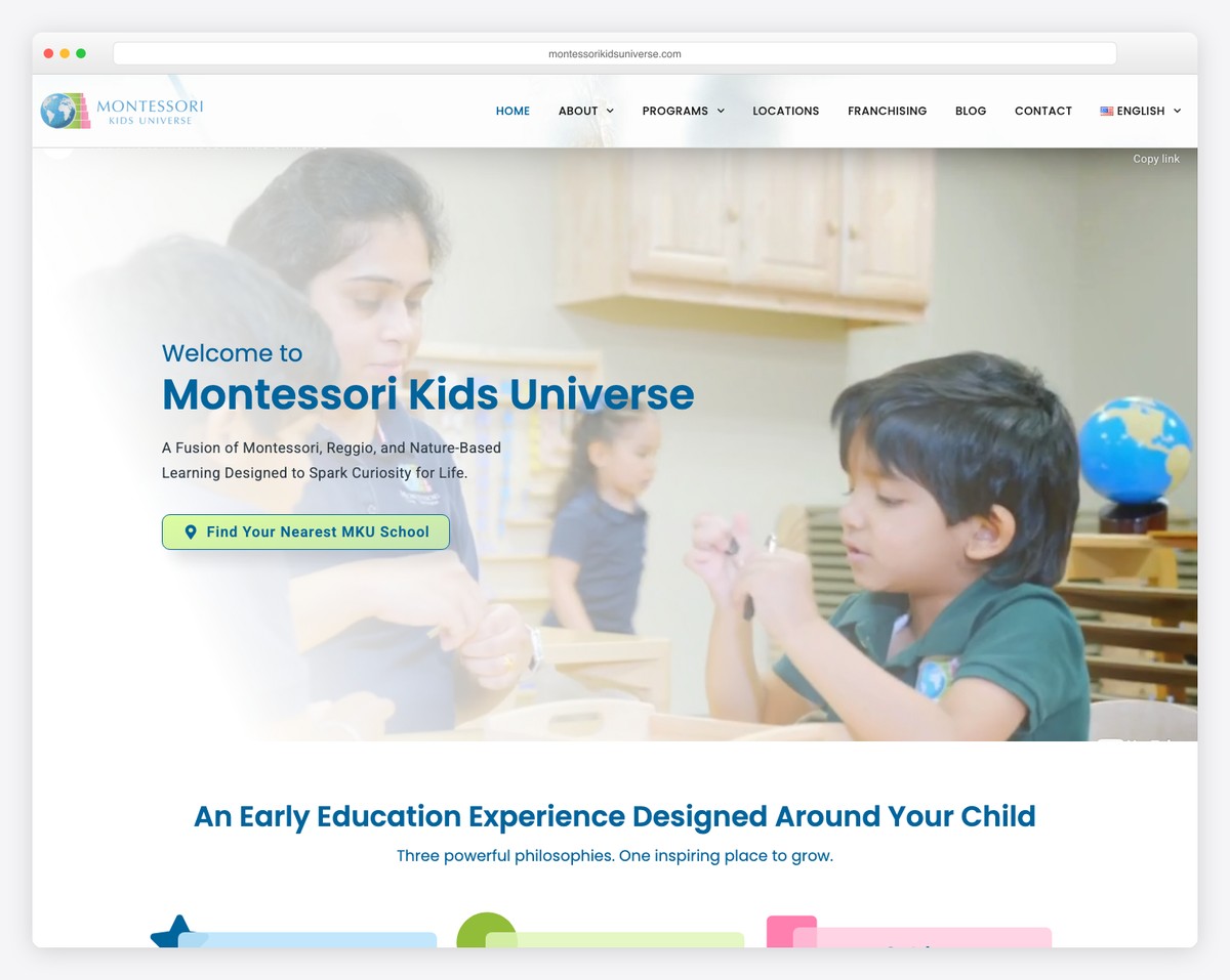 montessori kids universe website example