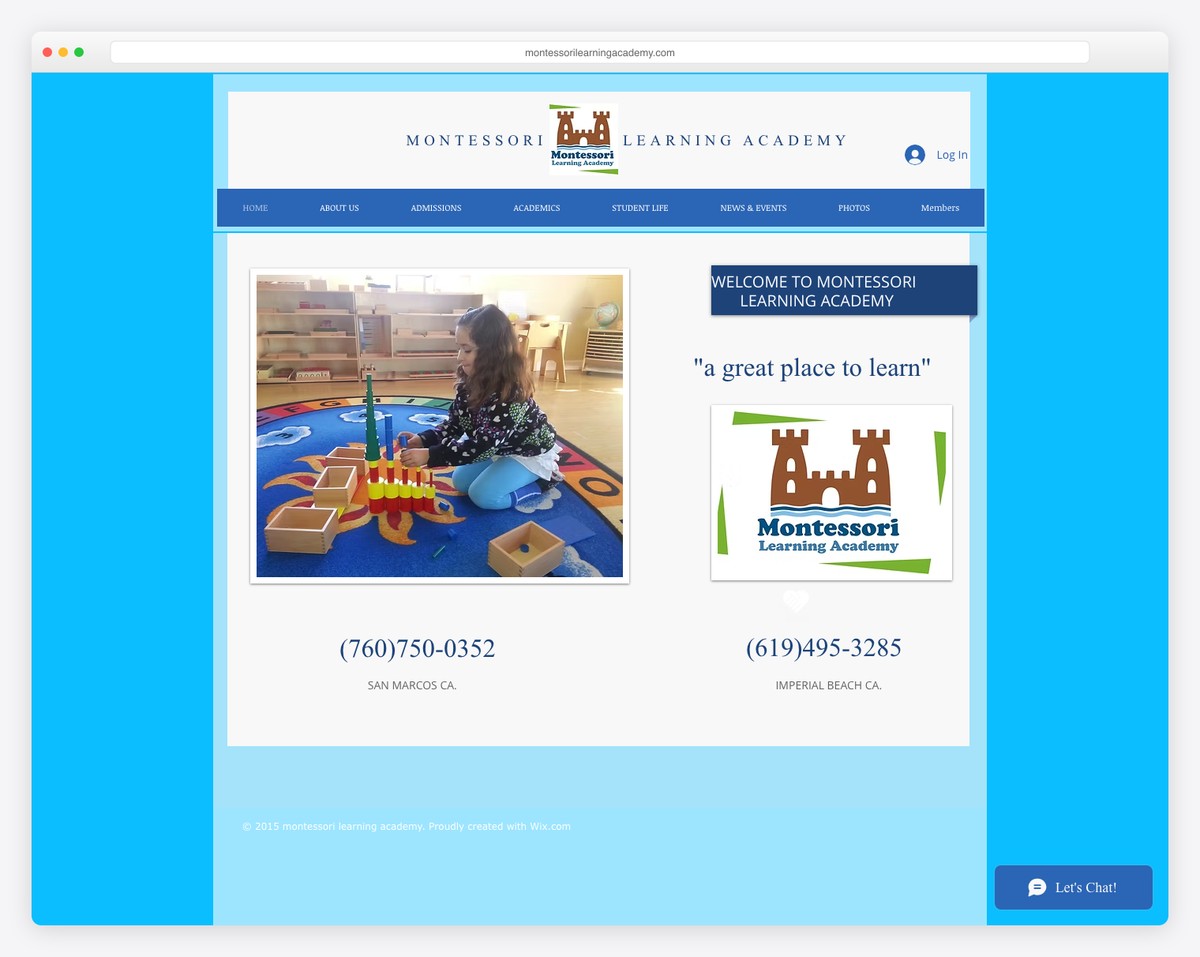 montessori learning academy website example