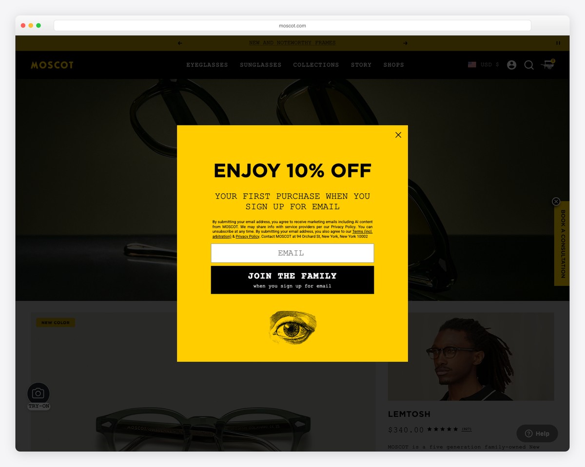 moscot website example